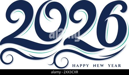 Felice anno nuovo 2026 tipografia con design calibrato disegnato a mano Illustrazione Vettoriale