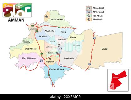 Mappa vettoriale amministrativa della capitale giordana Amman Foto Stock