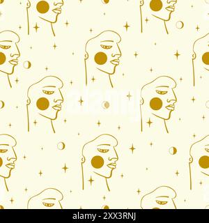 Moderno motivo artistico maschile a una linea continua. Illustrazione ritratto uomo disegnata a mano per la stampa Illustrazione Vettoriale