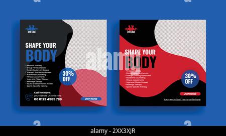 Set di banner per palestre e fitness sui social media Illustrazione Vettoriale