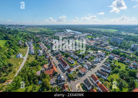 Vista di Thalfingen nella valle del Danubio bavarese-svevo nel distretto di Neu-Ulm Foto Stock