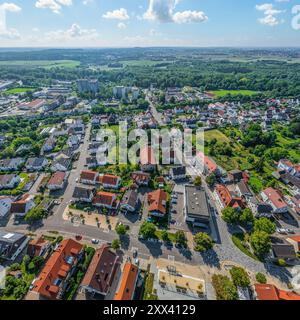 Vista di Thalfingen nella valle del Danubio bavarese-svevo nel distretto di Neu-Ulm Foto Stock