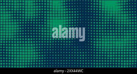 Forme quadrate pixellate di verde scuro, motivo leggermente ondulato - disegno di sfondo nuvola punteggiata astratta in formato vettoriale modificabile Illustrazione Vettoriale