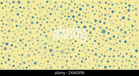 Numerosi quadrati colorati posizionati in modo casuale, dimensionati e orientati, spot, esagoni e triangoli motivo-stile moderno sfondo texture geometrica, Illustrazione Vettoriale