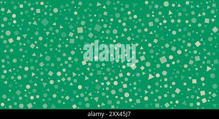 Numerosi quadrati colorati posizionati in modo casuale, dimensionati e orientati, spot, esagoni e motivi a triangoli: Texture, sfondo, Design di stile moderno Illustrazione Vettoriale