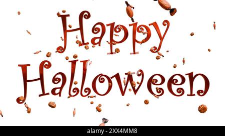 Scrivi buon Halloween tra zucche e caramelle. Sfondo trasparente. Foto Stock