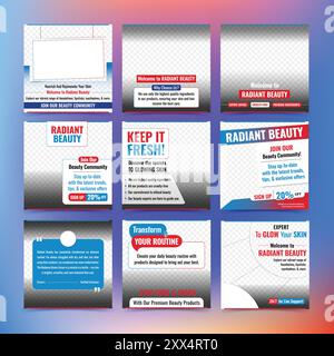 Prodotti di bellezza Social Media Posts modello griglia - progetti di post Illustrazione Vettoriale