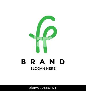 Design del logo della lettera F & P in formato vettoriale in verde e arrotondato Illustrazione Vettoriale