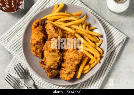 Bistecche fritte dell'Idaho fatte in casa con patatine fritte Foto Stock