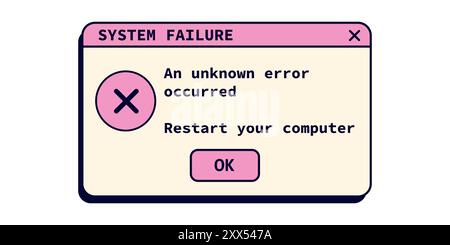 Errore di sistema retro messaggio con testo. Illustrazione Vettoriale