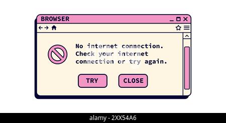 Nessuna finestra di connessione a Internet in stile retrò. Illustrazione Vettoriale