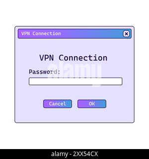 Finestra connessione VPN con gradiente. Pannello di registrazione in vecchio stile. Illustrazione Vettoriale