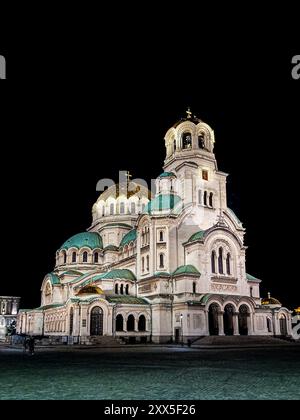 Sofia, Bulgaria. 19 agosto 2024 Alexander Nevsky Memorial Church di notte Foto Stock