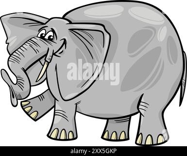 Illustrazione a cartoni animati di un simpatico elefante personaggio di un animale comico Illustrazione Vettoriale