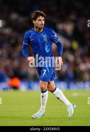 Pedro Neto del Chelsea durante i play-off della UEFA Europa Conference League, partita di andata a Stamford Bridge, Londra. Data foto: Giovedì 22 agosto 2024. Foto Stock