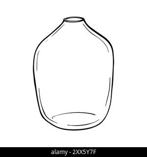 Grafica vettoriale Glass Vase. Illustrazione disegnata a mano di una bottiglia trasparente dipinta con inchiostri neri. Incisione su sfondo isolato. Schizzo del contorno in Illustrazione Vettoriale