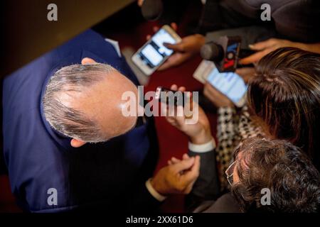 Immagini dalla camera di spin dopo il dibattito presidenziale di San Louis tra Trump e Hillary Clinton. Foto Stock