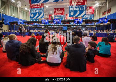 Immagini dalla camera di spin dopo il dibattito presidenziale di San Louis tra Trump e Hillary Clinton. Foto Stock