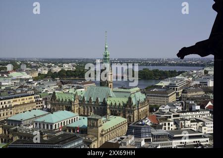 Europa, Germania, Amburgo, città, Vista dall'alto del Municipio, Lago Alster interno ed esterno, Europa Foto Stock