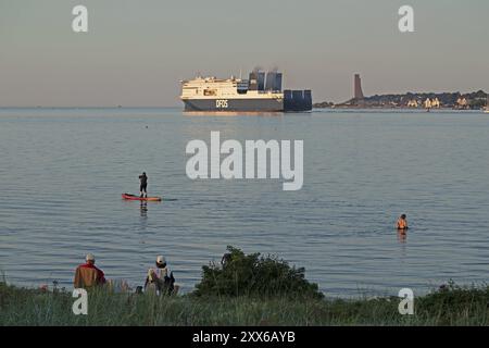 Traghetti DFDS, memoriale navale, Laboe, spiaggia di fronte, Falckenstein, Kiel, Schleswig-Holstein, Germania, Europa Foto Stock