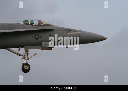 La cabina di pilotaggio e pilota di un caccia McDonnell Douglas F/A-18C Hornet con lo US Marine Corps All Weather Fighter Attack Squadron 224 (VMFA(AW)-224) Foto Stock