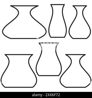Set sagome vaso. Le linee curve delineano varie forme di vaso. Illustrazione vettoriale minimalista. Design elegante e semplice. Illustrazione Vettoriale