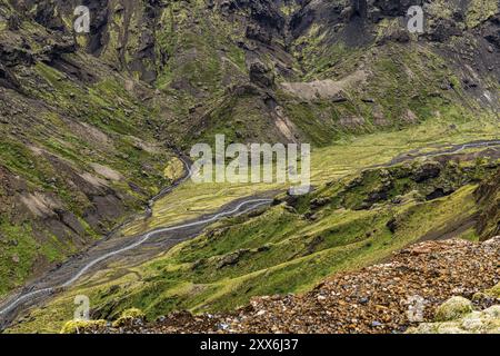 Un'incredibile ripresa nella zona di Eyjafjallajokull, nella parte occidentale dell'Islanda Foto Stock