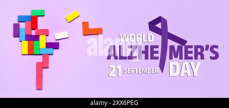 Blocchi su sfondo a colori. Banner per la giornata mondiale dell'Alzheimer Foto Stock