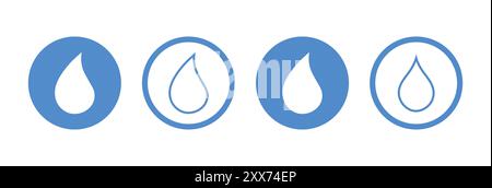 Set di icone con logo goccia d'acqua. Set di icone gocce d'acqua. Raccolta dell'icona goccioline d'acqua nel logotipo cerchio. Icona goccia acqua o pioggia per applicazioni e siti Web. Illustrazione Vettoriale