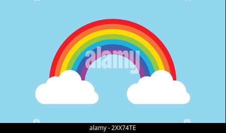 Icona arcobaleno. Arcobaleno con nuvole. Colori rosso, arancione, giallo, verde, blu, blu scuro e viola. Illustrazione vettoriale. Illustrazione Vettoriale