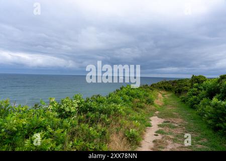 Foto della spiaggia di Clay Head Preserve, Block Island, Rhode Island, USA. Agosto 2024. Foto Stock