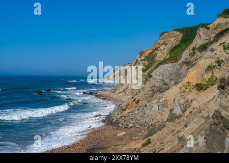 Foto della spiaggia di Mohegan Bluffs, Block Island, Rhode Island, USA. Agosto 2024. Foto Stock