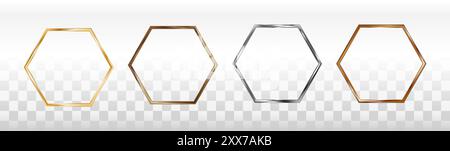 Cornici esagonali in argento, oro, rame e bronzo per la pittura o la fotografia. Vettore. Illustrazione Vettoriale