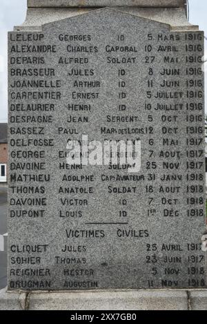 BELLIGNIES, FRANCIA, MONUMENTO AUX MORTS. Foto Stock