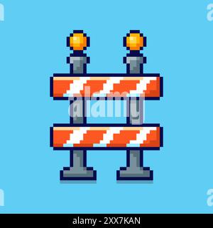 Illustrazione vettoriale della barricata del traffico con Pixel Art Design, perfetta per i design a tema delle risorse di gioco Illustrazione Vettoriale