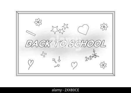 Illustrazione in bianco e nero della lavagna Back-to-School per la colorazione. Ideale per attività didattiche, bambini e progetti in classe. Illustrazione Vettoriale