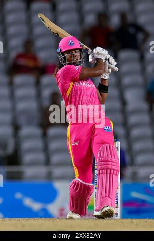 SAN FERNANDO, TRINIDAD E TOBAGO - 22 AGOSTO: Hayley Matthews delle Barbados Royals durante la partita Women Caribbean Premier League tra Trinbago Knight Riders e Barbados Royals alla Brian Lara Cricket Academy il 22 agosto 2024 a San Fernando, Trinidad e Tobago. (Foto di Daniel Prentice/Alamy) Foto Stock