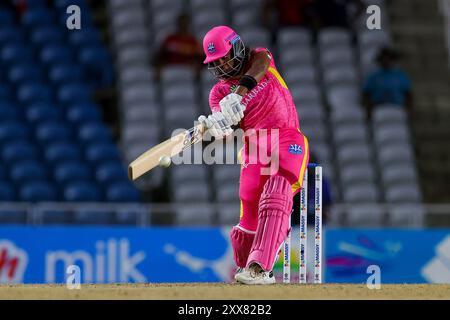 SAN FERNANDO, TRINIDAD E TOBAGO - 22 AGOSTO: Hayley Matthews delle Barbados Royals durante la partita Women Caribbean Premier League tra Trinbago Knight Riders e Barbados Royals alla Brian Lara Cricket Academy il 22 agosto 2024 a San Fernando, Trinidad e Tobago. (Foto di Daniel Prentice/Alamy) Foto Stock