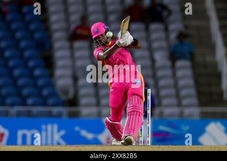 SAN FERNANDO, TRINIDAD E TOBAGO - 22 AGOSTO: Hayley Matthews delle Barbados Royals durante la partita Women Caribbean Premier League tra Trinbago Knight Riders e Barbados Royals alla Brian Lara Cricket Academy il 22 agosto 2024 a San Fernando, Trinidad e Tobago. (Foto di Daniel Prentice/Alamy) Foto Stock