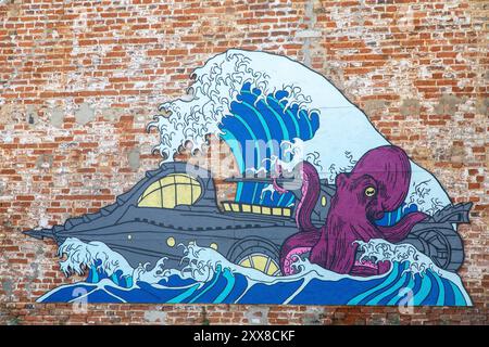 Francia, somme, Amiens, opere di Street art dal titolo Nemoctopus dell'artista Romain Dorez Foto Stock