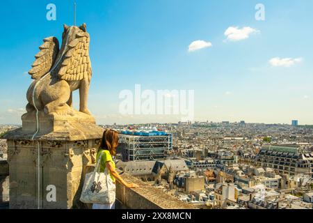 Francia, Parigi, vista dei tetti di Parigi con il centro Georges Pompidou dal Tour Saint Jacques Foto Stock