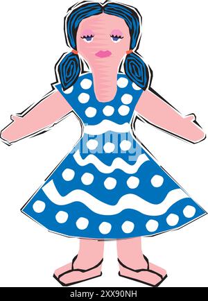 ragazza in fiesta kleding en hoofdeksel disegno disegno di clipart illustrazione vettoriale Illustrazione Vettoriale