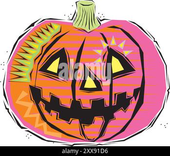Immagine vettoriale isolata con l'icona della zucca di Halloween scolpita realistica Illustrazione Vettoriale
