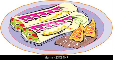 Modello di fast food con diversi e colorati gustosi pasti malsani su illustrazione vettoriale di sfondo bianco Illustrazione Vettoriale