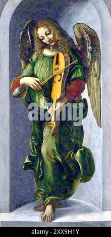 Giovanni Ambrogio de Predis (probabilmente) - un Angelo in verde con una vista, parte della Pala di S. Francesco, Milano - c1490 Foto Stock