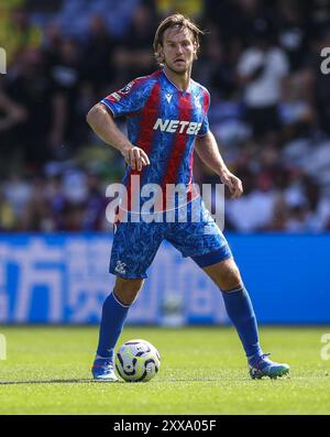 Foto del file datata 11-08-2024 di Joachim Andersen del Palazzo di cristallo. Marco Silva ha rivelato che Fulham è "molto vicino" ad annunciare la firma di Joachim Andersen dal Crystal Palace. Data di pubblicazione: Venerdì 23 agosto 2024. Foto Stock