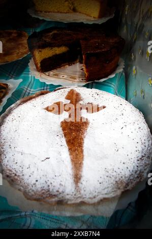 Torta di Santiago. Tipico deserto della regione della Galizia sulla strada di St. James. Spagna Santiago de Compostela settembre 2007 Foto Stock