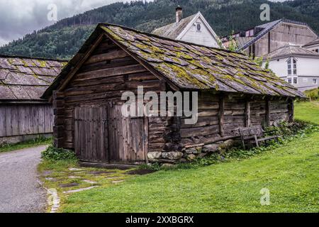 Vista della cabina norvegese tradizionale, Norvegia. Foto Stock