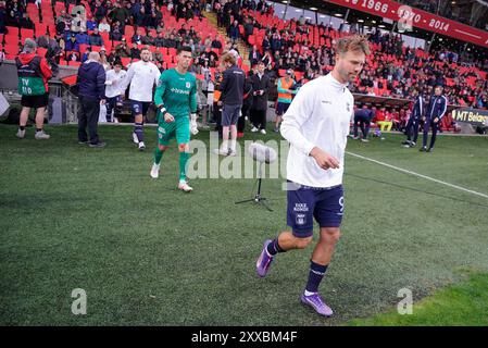 Aalborg, Danimarca. 23 agosto 2024. Superliga match tra AAB e AGF all'Aalborg Portland Park di Aalborg, venerdì 23 agosto 2024. (Foto: Henning Bagger/Scanpix 2024) credito: Ritzau/Alamy Live News Foto Stock