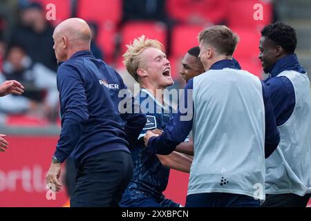 Aalborg, Danimarca. 23 agosto 2024. Superliga match tra AAB e AGF all'Aalborg Portland Park di Aalborg, venerdì 23 agosto 2024. (Foto: Henning Bagger/Scanpix 2024) credito: Ritzau/Alamy Live News Foto Stock